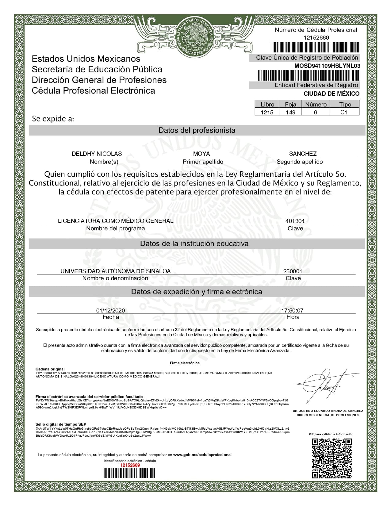Medical License SEP 12152669