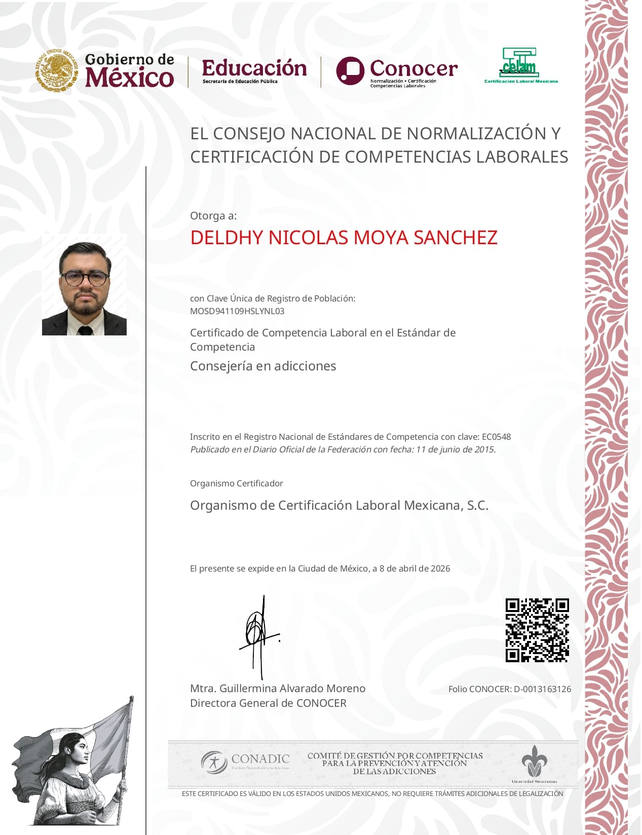 Certificado de Competencia Laboral · Consejería en Adicciones · CONOCER EC0548 · 2026